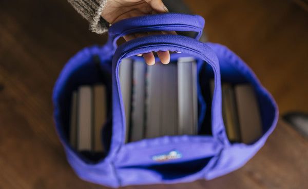 Close-up of the padded handles of The Organic Cotton Truck in Santa Cruz electric purple.